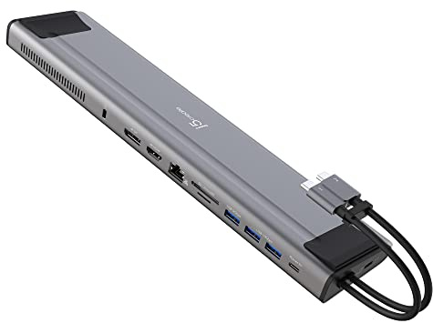 j5create USB C Dual 4K 60Hz Display Docking Station (12-in-1), built-in M.2 NVMe SSD enclosure, HDMI, DisplayPort, 10Gbps USB-A, card reader, PD 100W, for 2021 MacBook Pro, Windows laptop (JCD552)