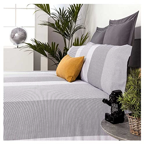 COTTON ARTean Funda Nórdica Cama 105 algodón poliéster Segment Gris Funda de edredón 180x220 + 1 Funda de Almohada Cierre con Botones