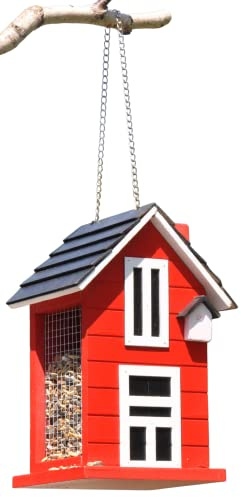 Mangeoire à oiseaux Nichoir à oiseaux à suspendre Station d'alimentation en bois Nichoir pour oiseaux sauvages env. 14 x 12 x 22 cm Rouge