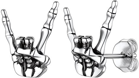 Suplight 925 Sterling Silver Rock Hand Earrings Vintage Punk Rock Earrings for Men Women