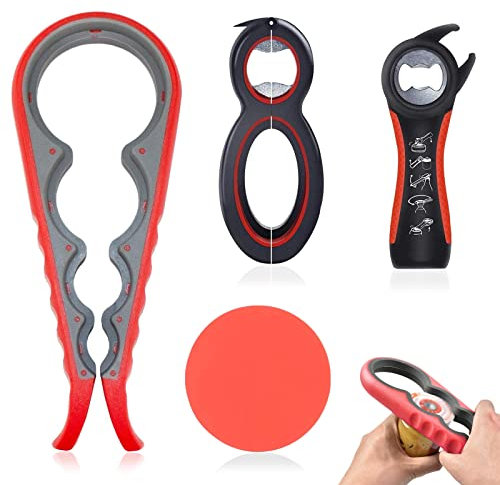 Multifunktions Öffner, 3 Stucke Anti-Rutsch Flaschenöffner, Jar Bottle Opener für schwache Hände, Senioren und Arthritis