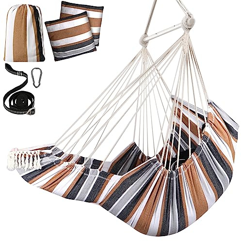 Chihee Sièges Suspendus Chaise Hamac Balançoire Suspendue Coussins de Repose-Pieds Sangle de Suspension Mousqueton Inclus,Barre d'écartement en métal Repliable Coton Doux tissé Poche latérale