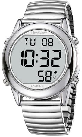 Hearkent Reloj Que Habla español para Personas Mayores o ciegas, Reloj parlante Digital, Regalo para Personas con Baja visión o discapacidad Visual(2117M Plata)