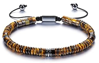 Jovivi Mens Crystal Bead Bracelet Tigers Eye Stone Anxiety Protection Healing Bracelets Adjustable Spiritual Gifts for Men Valentines Him boyfriend Birthday Anniversary Fathers Day Christmas
