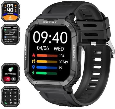 Tipmant Smart klocka för män, militärklocka för män med Bluetooth-samtal, vattentät klocka anslutning IP68 pulsmätare sömn, spO2 kalorier, stegräknare klocka för Android iOS