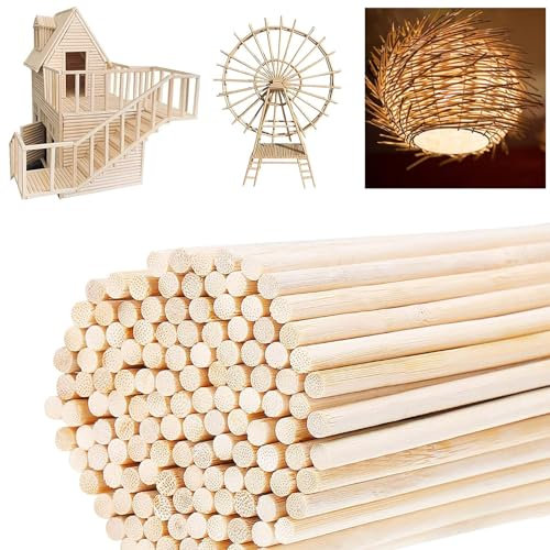 150 Stück Holzstäbchen Rund, 30 cm x 4 mm, Bambusstäbe zum Basteln, Lange Holzstäbe für Heimwerker und Handwerk