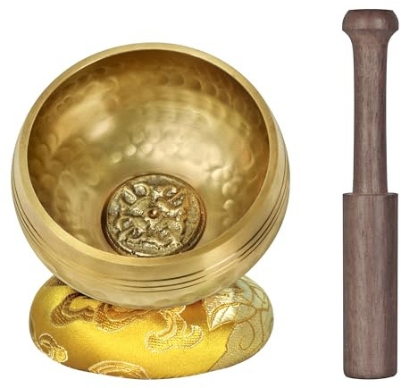 DiDiBirDi Tibetan Singing Bowl 8 cm Mallet and Yellow Ring Cushion 100% Hand Hammered in Nepal Singing Bowl for Meditation, Yoga, Chakra, Meditation Accessories, Unique Gifts for Women