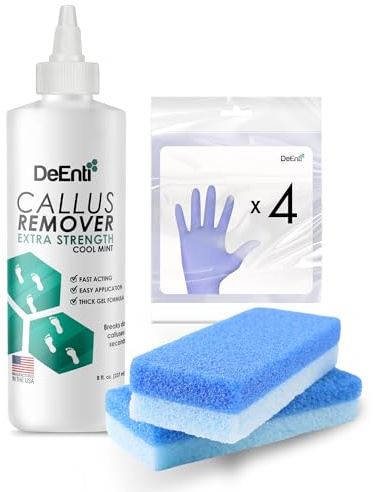 DeEnti Double Pumice Pack, Bundle Includes Mint Scented Callus Remover, 2 Pumice Stones for Feet, and 4 Pairs of Gloves, Salon Grade Foot Care, Home Manicure and Pedicure Kit