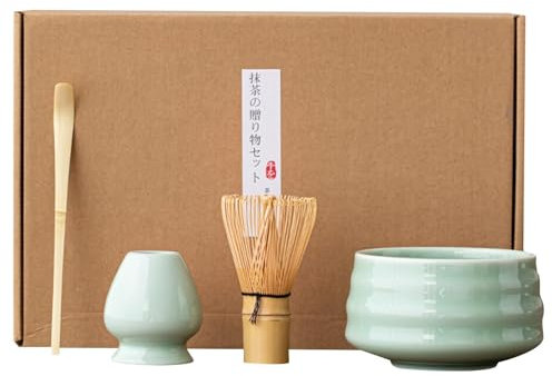 Set di strumenti per il matcha, frusta e scodella Bammboo, supporto per frusta e ciotola in ceramica, kit di preparazione del tè Matcha, 4 accessori tradizionali giapponesi per preparare il matcha,