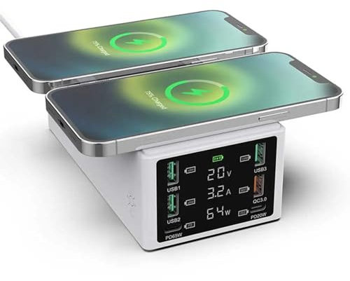 Cargador rápido, estación de carga rápida de teléfono móvil de alta velocidad por inducción inalámbrica para teléfonos móviles, tabletas (White )