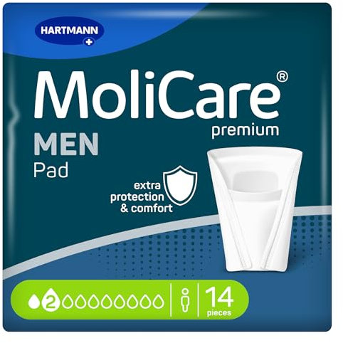 MoliCare MEN Pad 2 Tropfen Diskrete Inkontinenzeinlagen für Männer, Schutz bei leichter Blasenschwäche, Sofort-Trocken-Gefühl, fortschrittlicher Hautschutz, Taschenform, 14 Stück