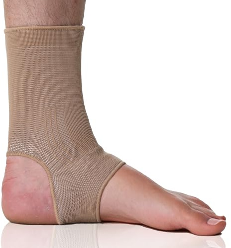 NEOtech Care Tobillera ancha de sujeción - Tejido ligero, elástico y transpirable - Compresión media (Beige, Talla M, 1 Unidad)