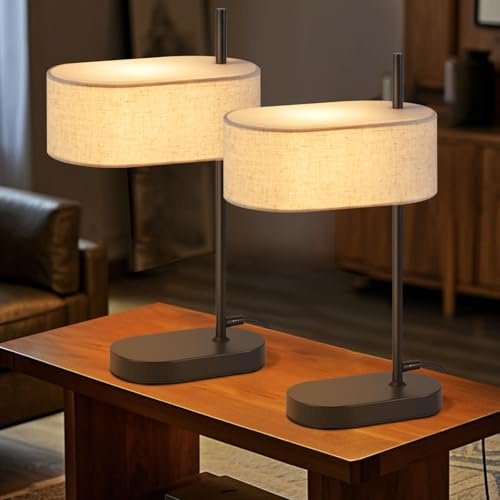 CBJKTX Nachttischlampe Schlafzimmer Tischlampe Vintage - 2er Set E14 Schwarz Tischleuchte Stoff Nachttischleuchte mit Kabel Schreibtischlampe Rustikal Bettlampe Retro für Wohnzimmer(ohne Leuchtmittel)
