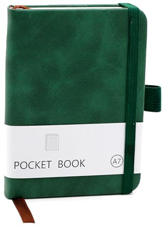 CiciIng Taccuino piccolo formato A7, taccuino tascabile con chiusura elastica, mini quaderni con portapenne, tasche per diario scolastico, lavori di ufficio (verde)