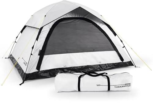 Where Tomorrow Pop up Wurfzelt | 4 Personen Zelt mit Kühleffekt | für Camping, Outdoor, Festival & Party | Kuppelzelt mit Sonnenschutz & Regenschutz | leicht & wasserdicht | Biwak
