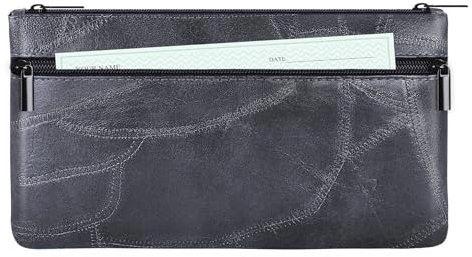 HAUTOCO Geldtaschen Banktasche PU-Leder Texturiert Bankmappe mit Reißverschluss 28 x 15.5 cm A5 Dokumente Zwei Taschen Geldmappe für Business Haushalt Schule, Schwarz