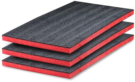 GUARDIQUE Skum i flera lager | 3 stycken | 600 x 400 x 30 mm, Shadow Foam, skärning och borttagning, anpassningsbar, Kaizen Foam, verktygsinsats för kamera, verktygslåda, röd och svart