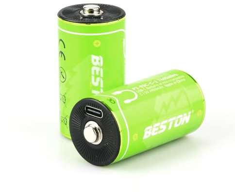 Wiby D - Baterías recargables (7400 mWh de iones de litio de 1,5 V (2 piezas), USB-C recargables de 7400 mWh con cable de carga 2 en 1 - Recarga vía tipo C. (C-7400mWh, 2 pilas)