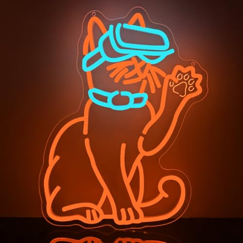 SONGYUNEON VR Katze Neon Schild Gaming Cat Neon Sign LED Personalisiert Leuchtreklame für Wand USB Neonlicht für Katze Deko Gaming Room Deko Zuhause Schlafzimmer Spielraum Home Kinderzimmer Decor