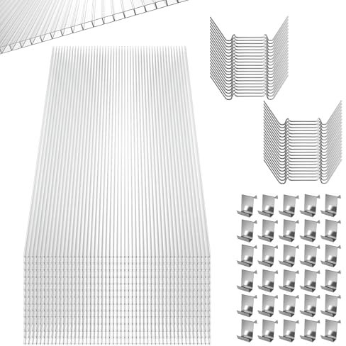 VANCHEMO Lot de 14 plaques en polycarbonate transparent double plaque alvéolaire 4 mm résistant aux intempéries et aux UV pour serre, jardin, serre