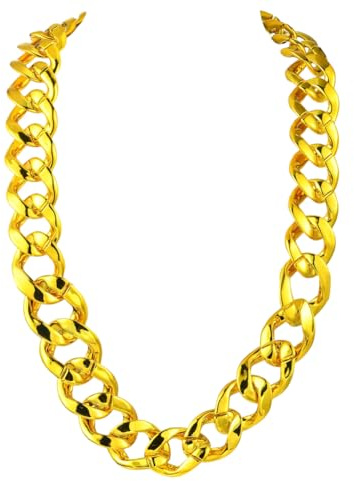 SOFPLATE Hip Hop Kette Gold Halskette Herren Kunststoff 70cm Kubanischen 90er 80er Gliedern Künstlich Golden Klobige Dick Groß Jahre Punk Stil Panzerkette Rapper Kostüm Umschlaghalsk