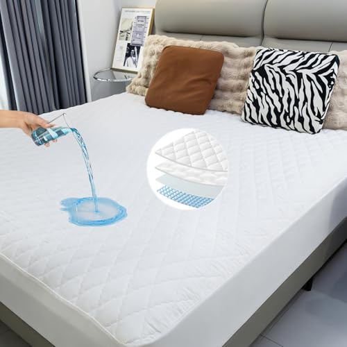 Matratzenschoner 180x200cm wasserdichte Matratzenauflage, wasserdicht und Atmungsaktive Matratzenbezug mit Diamantförmiges Bettlaken Geräuschlosem Material Topper, Nässeschutz Waschbar Bettlaken Weiß