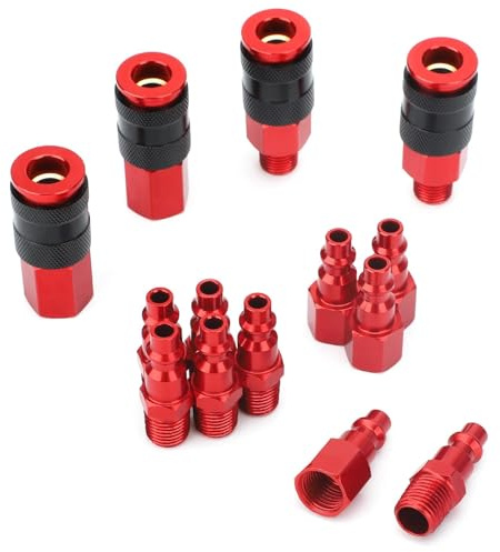 SUNJOYCO 14 PCS Air Compressor Fittings, 1/4 Inch NPT Air Hose Fittings, Quick Connect Air-Coupler and Plug Kit, Aluminum Pneumatic Tool Fitting for Compressor Accessories