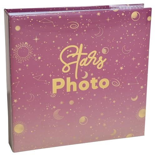 EXACOMPTA - Ref- 62112E - Cartón de 2 álbumes de fotos con bolsillos MOON - 200 fotos de 10 x 15 cm - 100 páginas - formato 22,5 x 22 cm - cubierta de color rosa protegida por un protector de cuaderno