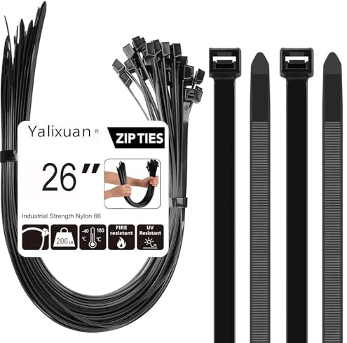 Cable Ties Heavy Duty Black 26 Inches (650mm) - 30 Packs Extra Long Nylon Zip Ties - Self Locking Wire Ties for Cable Management, Strong & Adjustable Tie Wraps