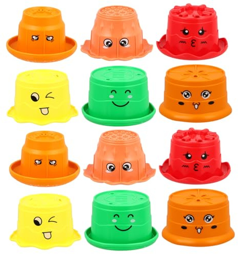 Kisangel Lot de 12 Gobelets De Bain Empilables en Plastique pour Garçon Et Filles, 6 Pièces, Couleurs Variées, Jouet Éducatif Bébé, Développement Coordination Œil-Main, Jeu D’éveil pour Bain Et Plage