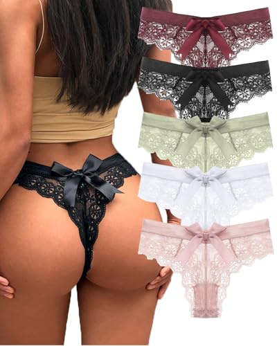 Justgoo G-String Thongs for Women T-back Lace Breathable Comfortable Thongs Sexy Low Waist Underwear Panties