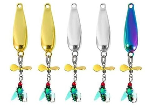 Javoryxh Cebos De Pesca con Mosca Metal Cuchara Giratoria Señuelos Lentejuelas Cebos para Moscas con Hélices Juego Señuelos Pesca