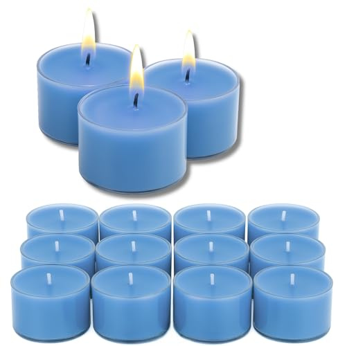 Candelo Velas aromáticas XXL Calm Wellness – Juego de 12 velas aromáticas en azul mar – relajante aroma spa con aromas cítricos y acuáticos, 8 horas de combustión, velas perfumadas grandes para baño