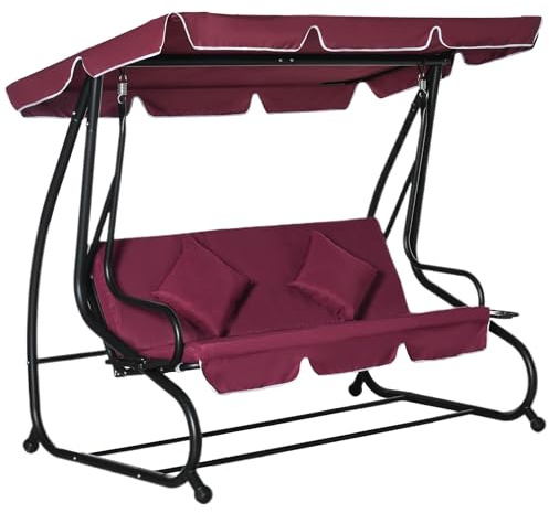 3-Person Outdoor Porch Swing Bed with Canopy and Cup Holders