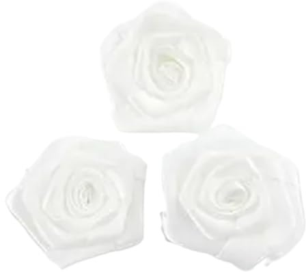 LOVSSU tygblommor 10 delar/sats 3 cm 3 cm (1,8 tum) 12 färger nyfödda handgjorda vackra mini satinband rullade tyg konstgjorda blommor för bröllopsdekoration (vit)