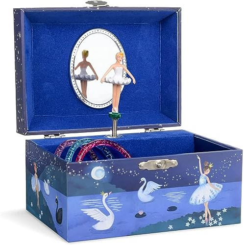 Jewelkeeper - Carillon Portagioielli per Bambina con Ballerina Rotante e Design Glitterato - Custodia in Legno per Gioielli con Melodia del Lago dei Cigni - Dimensioni 14,9 x 10,8 x 8,6 cm