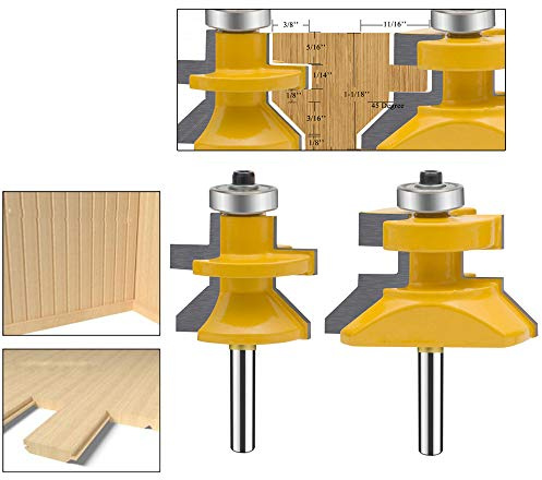 TAIWAIN 1/4 Inch Shank Router Bit Set Tongue Groove V-Notch 2 PCS , Cabinet Wood Milling Cutter Router Bits Woodworking Miter Carbide CNC Cutting Tool for Doors, Tables, Shelves, Walls(2)