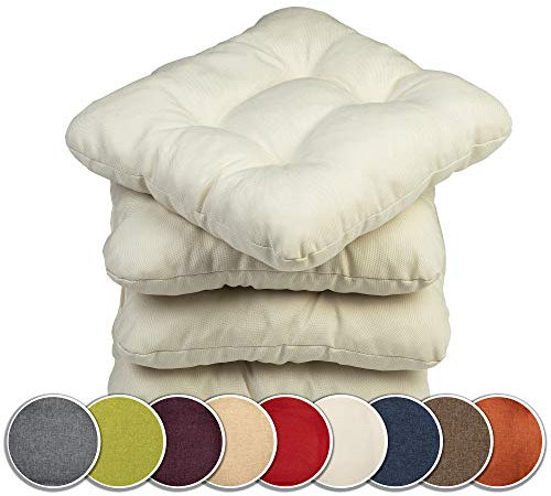 sunnypillow 4er Set Stuhlkissen 40x40 cm Bequeme 8cm Polsterauflage Auflage für Stühle/Bänke in Haus und Garten Sitzkissen Sitzauflage Gartenkissen viele Farben zur Auswahl Ecru