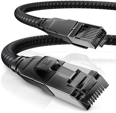 CSL CAT8.1 Netzwerkkabel 40 Gbits - 10m - Baumwollmantel - Black Series - LAN Kabel Patchkabel RJ45 - CAT8 Gigabit Ethernet Cable - 40000 Mbits - S/FTP PIMF Schirmung - kompatibel zu CAT6 CAT7