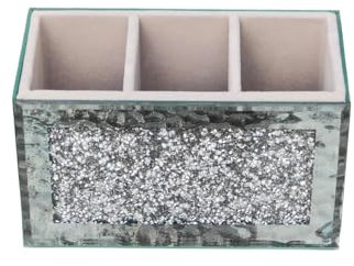 EagleWiz Crushed Diamond Jewel Brush Holder Organizer Beauty Box Makeup Brush Cup Container, 3 Fächer Make Up Brush Organizer White