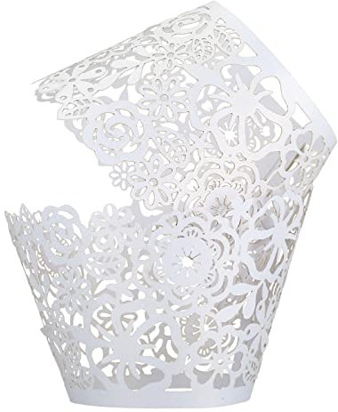 Bäcker & Lecker 50 Stück Cupcake Wrappers Kuchen Pappbecher Cupcake Förmchen Spitze für Hcohzeit Geburtstag Party (weiß)