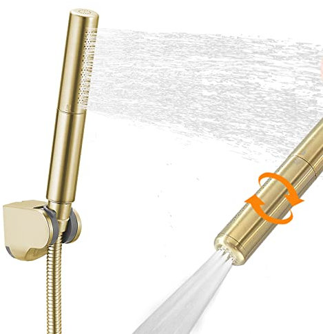 BESy Brass 2 In 1 Function Handheld Shower Head Set High Pressure 7 Inch Shower Head High Flow Hand Shower Wand with 59 Inch Hose, Bracket, Brushed Gold