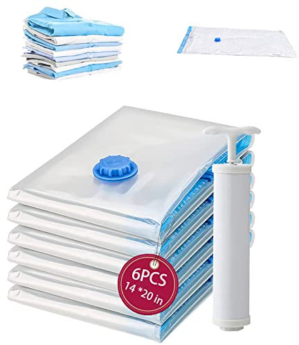 WOIRROIP Vakuumbeutel für Kleidung,6 Stück 35 * 50 Vakuumierbeutel Kleidung with Hand Pump Vakuumbeutel für Bettdecken Reise Vakumiererbeutel für Kleidung Bettdecken Bettwäsche