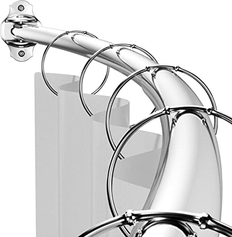 Mcrbeay Curved Shower Curtain Rod, Adjustable 40-72 inches Extra Wide Curved Shower Rods for Bathroom, Stainless Steel Round Shower Curtain Rod for Bathtub, Rustproof, Silver