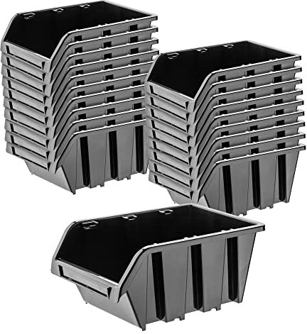KADAX Werkstatt-Stapelkiste, Stapelbox aus PP Kunststoff, Sichtlagerbox in verschiedenen Größen, Lagerboxen für Werkzeugswand, Sichtlagerkasten, Sortierbox (Schwarz 20 Stück, 290x200mm)