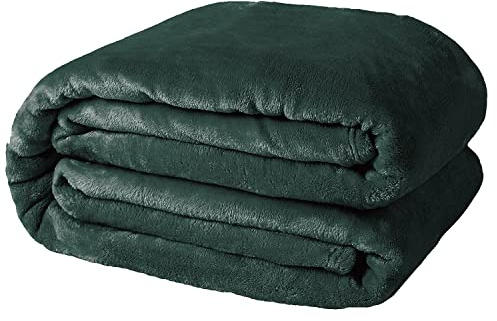 Casabella Deluxe Soft Faux Fur Mink Fleece Throw Blanket-150x200 CM, Sofa Throws, Cozy Warm Blanket Throw for Bed, Settees, Double Forrest Green Fleece Blankets