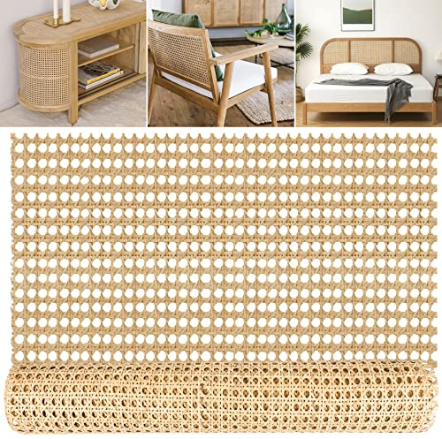 MYFAMIREA 24 Width Rattan Pressed Cane Webbing Sheet for Caning Projects, 3.3FT Natural Rattan Material Roll Net Woven Open Cane, Suitable for Caning Material DIY Supplies