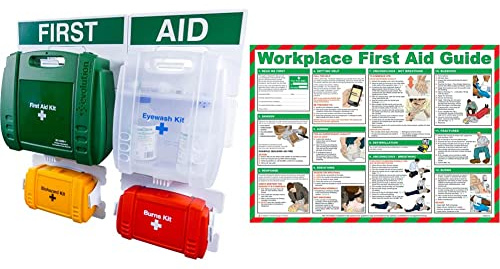 Safety First Aid Evolution Complete First Aid Point BS 8599 Compliant, Large Fully Stocked & First Aid at Work Guide Poster - Laminated (59 x 42 cm)