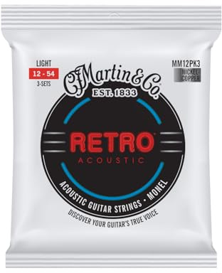 Martin Retro® Acoustic Guitar Strings – Monel, Light Gauge (3-Pack) | Warm, Natural Tone with Long Life | Bulk Set for Acoustic Guitar Players