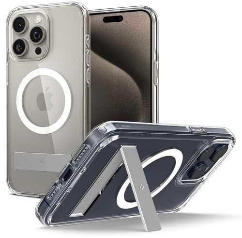 Spigen für iPhone 15 Pro Max Hülle für MagSafe mit Ständer [Anti-Yellowing] All-in-One Stoßfest Kratzfest Transaparent Handyhülle Case Schutzhülle -Crystal Clear
